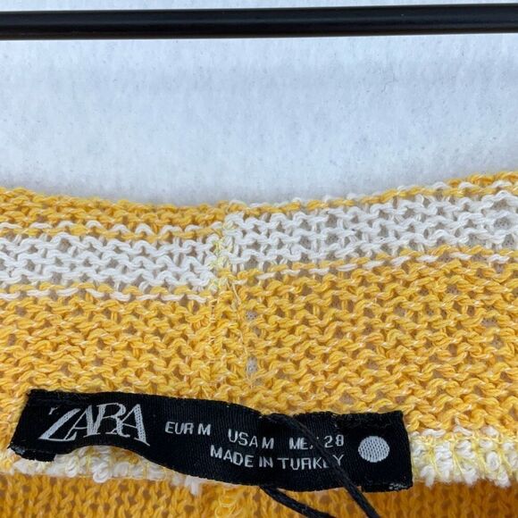 NWT Zara Yellow White Striped Knit High-Rise Pull-On Flared Pants Size Medium - Picture 4 of 9